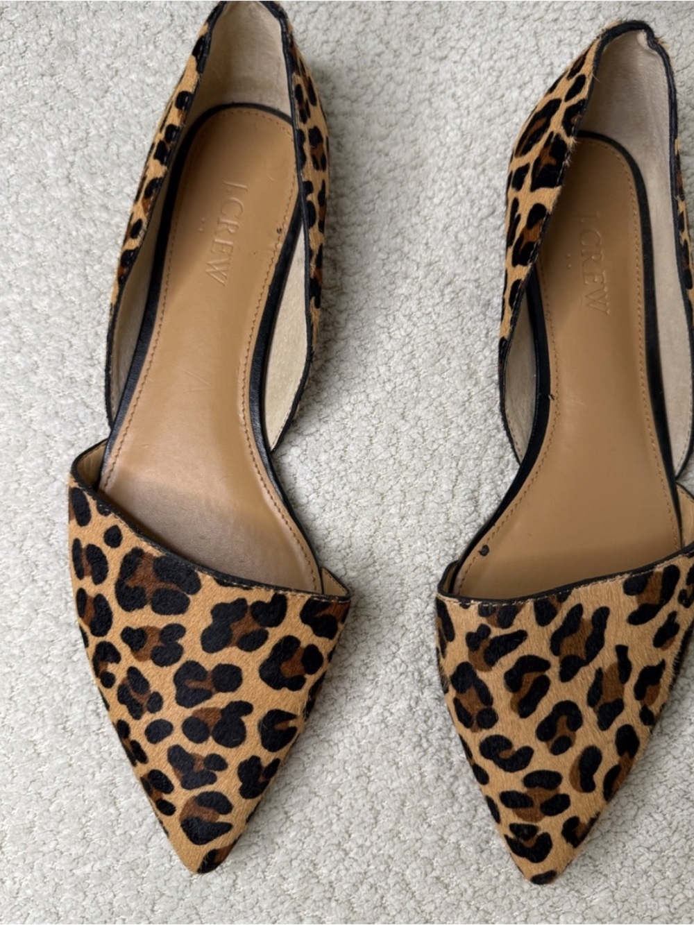J. Crew Leopard Print Pointed Toe Flats in Tan, Brown, Black